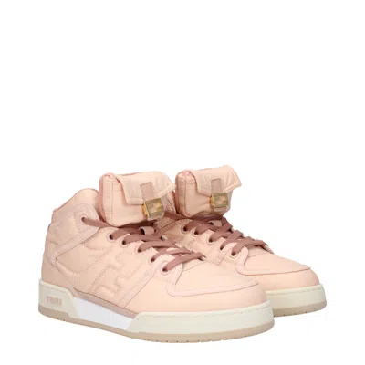 Fendi High-top Pink Sneakers With Textured Finish And Padded Collar In Multi