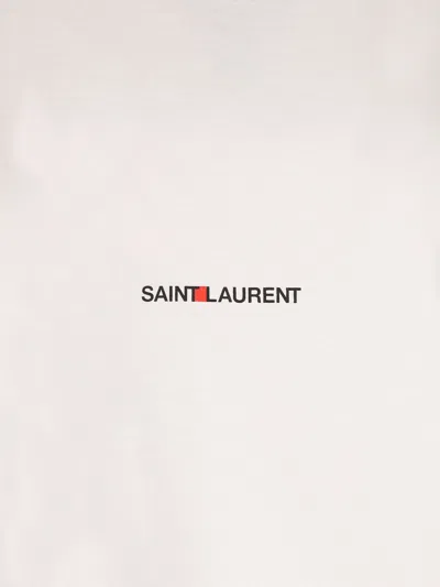 Saint Laurent Women Basic White T-shirt With Miiddle Logo Print In Cotton Woman In White
