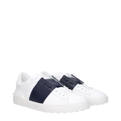 Valentino Blue Calf Leather Bos Taurus Low Top Sneakers In White