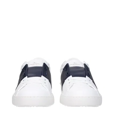 Valentino Blue Calf Leather Bos Taurus Low Top Sneakers In White