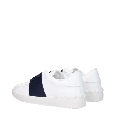 Valentino Blue Calf Leather Bos Taurus Low Top Sneakers In White