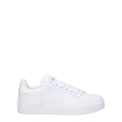 Dolce & Gabbana Calfskin Portofino Sneakers With Dg Logo In White