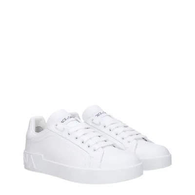 Dolce & Gabbana Calfskin Portofino Sneakers With Dg Logo In White