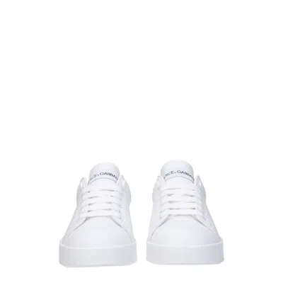 Dolce & Gabbana Calfskin Portofino Sneakers With Dg Logo In White