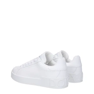 Dolce & Gabbana Calfskin Portofino Sneakers With Dg Logo In White