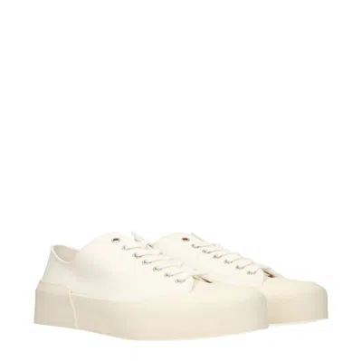 Jil Sander White Lace-up Low Top Trainers In Canvas Man In Multi