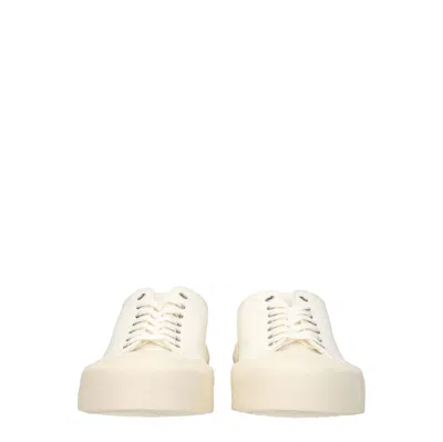 Jil Sander White Lace-up Low Top Trainers In Canvas Man In Multi