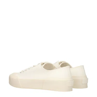 Jil Sander White Lace-up Low Top Trainers In Canvas Man In Multi