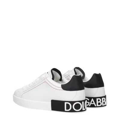 Dolce & Gabbana Portofino White Low Top Sneakers With Patch Logo And Red Stitching In Smooth Leather Man