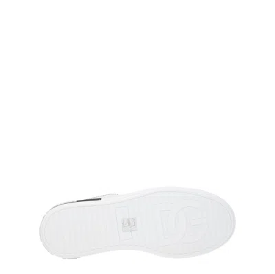 Dolce & Gabbana Portofino White Low Top Sneakers With Patch Logo And Red Stitching In Smooth Leather Man