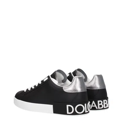 Dolce & Gabbana Portofino Sneakers In Black Leather With Silver Inserts Dolce E Gabbana