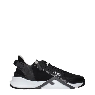 Fendi Structured Stitched Collar Sole Sneakers In Black