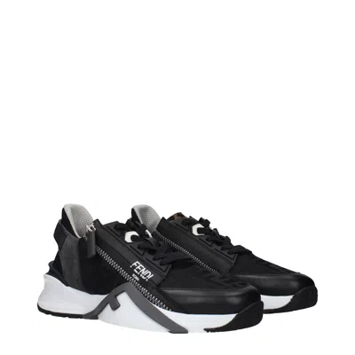 Fendi Structured Stitched Collar Sole Sneakers In Black