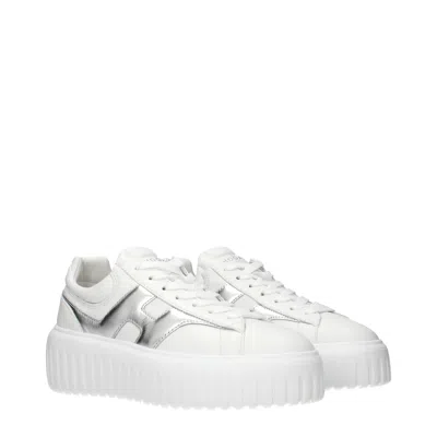 Hogan Women Silver H-stripes Leather Sneakers, 7.5 Luxury Sneakers For Women Darveys In White