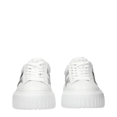 Hogan Women Silver H-stripes Leather Sneakers, 7.5 Luxury Sneakers For Women Darveys In White