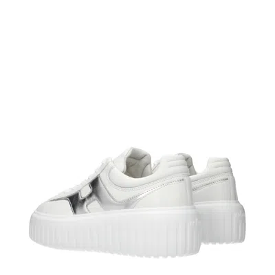 Hogan Women Silver H-stripes Leather Sneakers, 7.5 Luxury Sneakers For Women Darveys In White