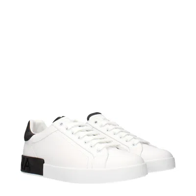 Dolce & Gabbana Portifano Panelled Leather Sneakers In White