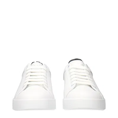 Dolce & Gabbana Portifano Panelled Leather Sneakers In White