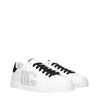 Dolce & Gabbana Portofino Light Sneakers In Black And White Leather