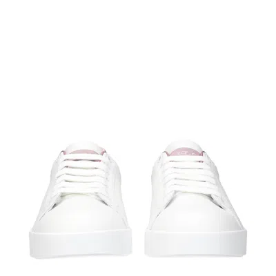 Dolce & Gabbana Portofino Leather Sneakers In White And Pink In Multi