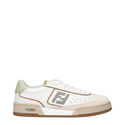 Fendi Uwhi Sage Linen Leather Sneakers In Neutral