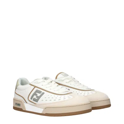 Fendi Uwhi Sage Linen Leather Sneakers In Neutral