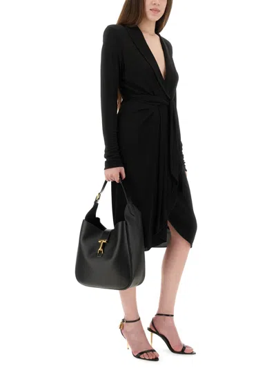 Tom Ford Deep V-neckline Wrap Midi Dress In Black