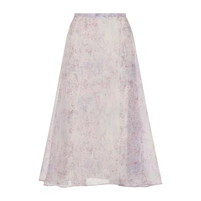 Alberta Ferretti Organza Midi Skirt Floral Pattern In Purple