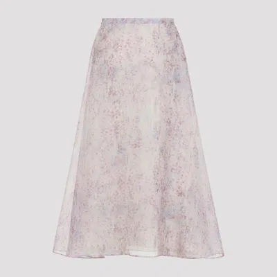 Alberta Ferretti Organza Midi Skirt Floral Pattern In Purple