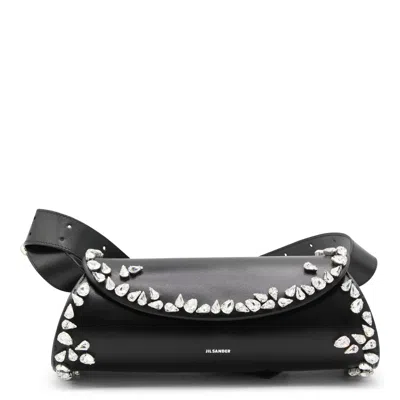 Jil Sander Small Cannolo Crystal Shoulder Bag In Black