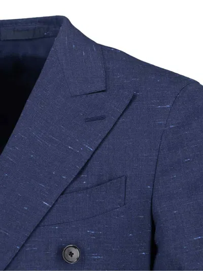 Caruso Double-breasted Blazer In Blue