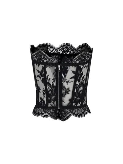 Dolce & Gabbana Top Floral Pattern Lace Detailing Scalloped Edges In Black