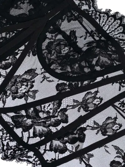 Dolce & Gabbana Top Floral Pattern Lace Detailing Scalloped Edges In Black