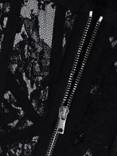 Dolce & Gabbana Top Floral Pattern Lace Detailing Scalloped Edges In Black