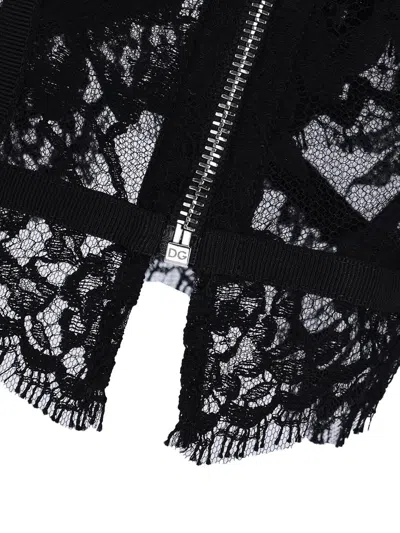 Dolce & Gabbana Top Floral Pattern Lace Detailing Scalloped Edges In Black