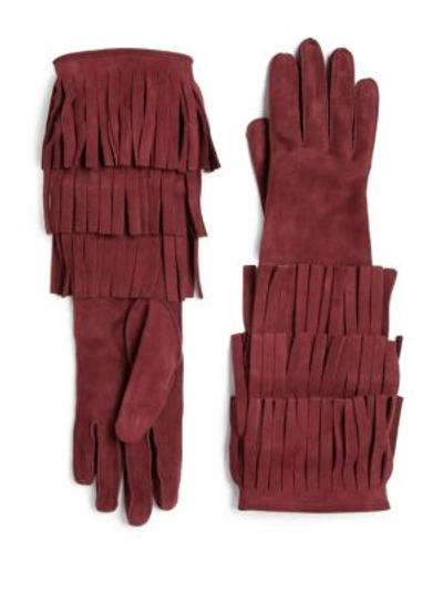 Burberry Prorsum Maureen Fringed Suede Gloves In Na