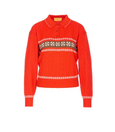Guest In Residence Cable Collegiate Fair Isle Cable-knit Wool And Cashmere-blend Polo Sweater In Red