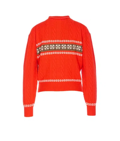 Guest In Residence Cable Collegiate Fair Isle Cable-knit Wool And Cashmere-blend Polo Sweater In Red
