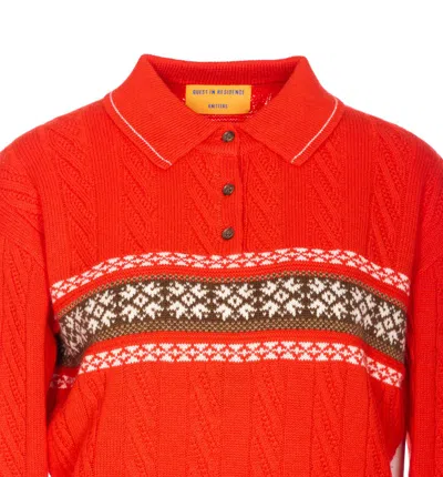 Guest In Residence Cable Collegiate Fair Isle Cable-knit Wool And Cashmere-blend Polo Sweater In Red