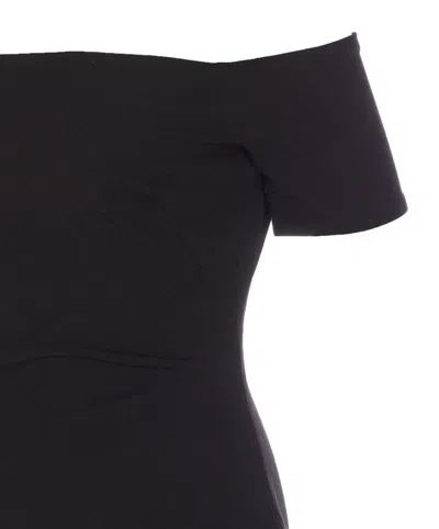 Solace London Nile Black Long Dress With Off-the-shoulder Design And Back Slit In Fabric Woman In Black