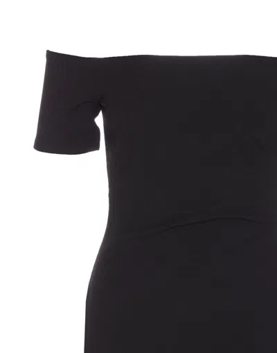 Solace London Nile Black Long Dress With Off-the-shoulder Design And Back Slit In Fabric Woman In Black