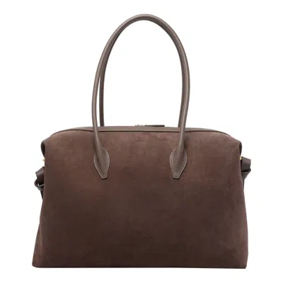 Yuzefi Brioche Large Rectangular Suede Shoulder Bag In Brown