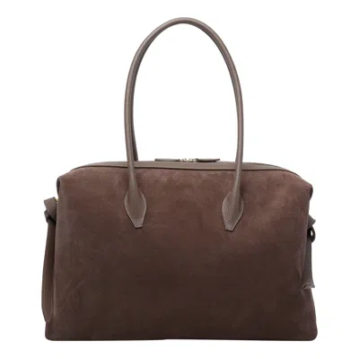 Yuzefi Brioche Large Rectangular Suede Shoulder Bag In Brown