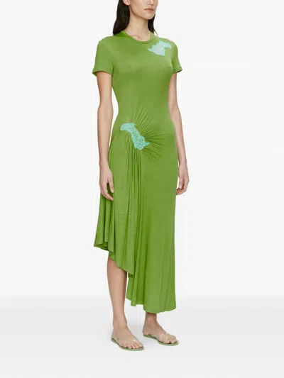 Christopher Esber Delphin Lace-panelled Midi Dress In Green