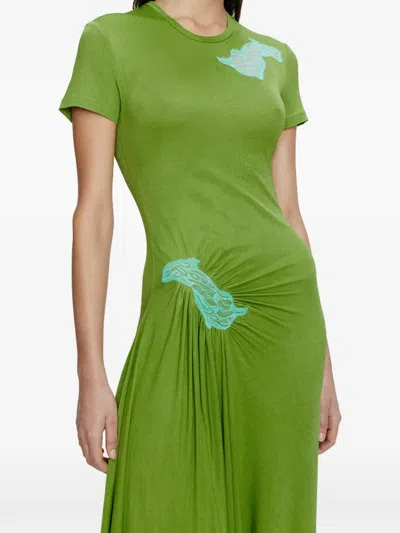 Christopher Esber Delphin Lace-panelled Midi Dress In Green