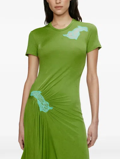 Christopher Esber Delphin Lace-panelled Midi Dress In Green