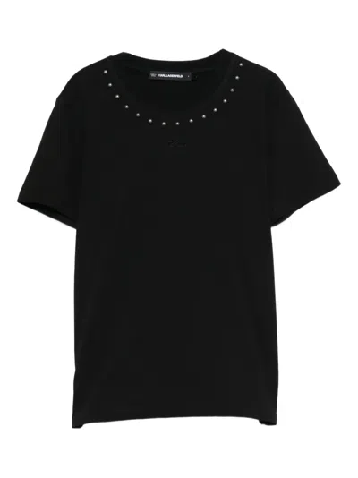 Karl Lagerfeld Stud-embellished Crew-neck T-shirt In Black