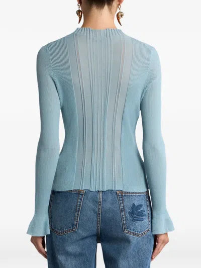 Etro Raised-collar Jacquard Sweater In Blue