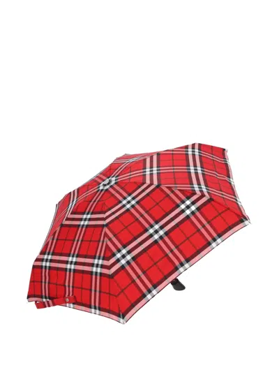 Burberry Check Folding Umbrella In Brown