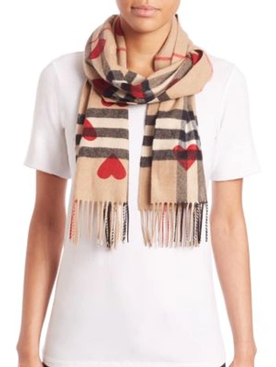 Shop Burberry Heart-print Giant Check Cashmere Scarf In Na